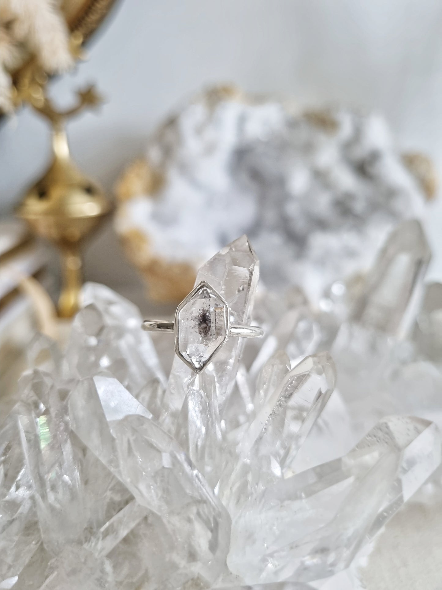 Balochistan Herkimer Ring with Hydrocarbon | Size 7