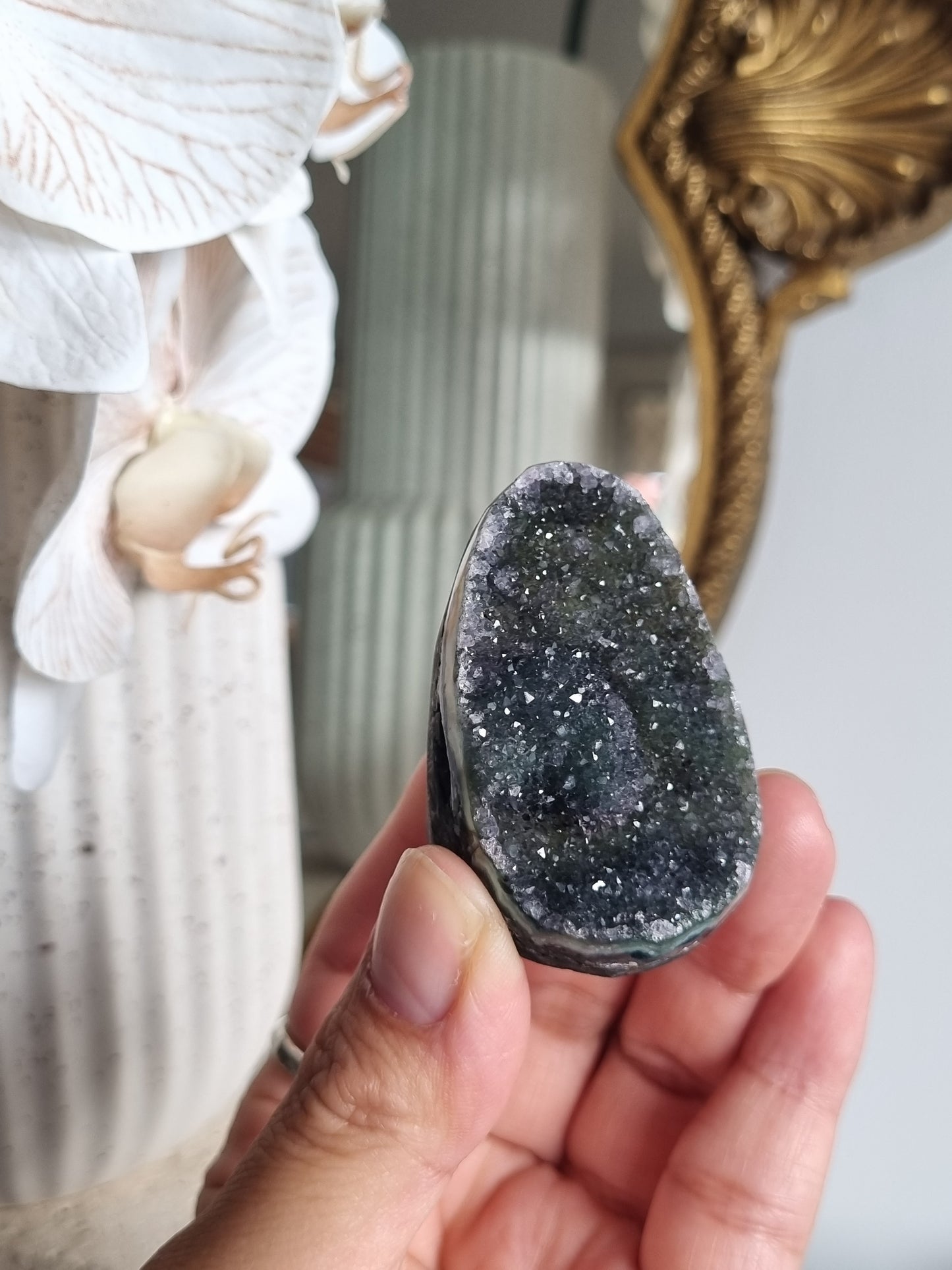 Dark Green Rainbow Amethyst Geode