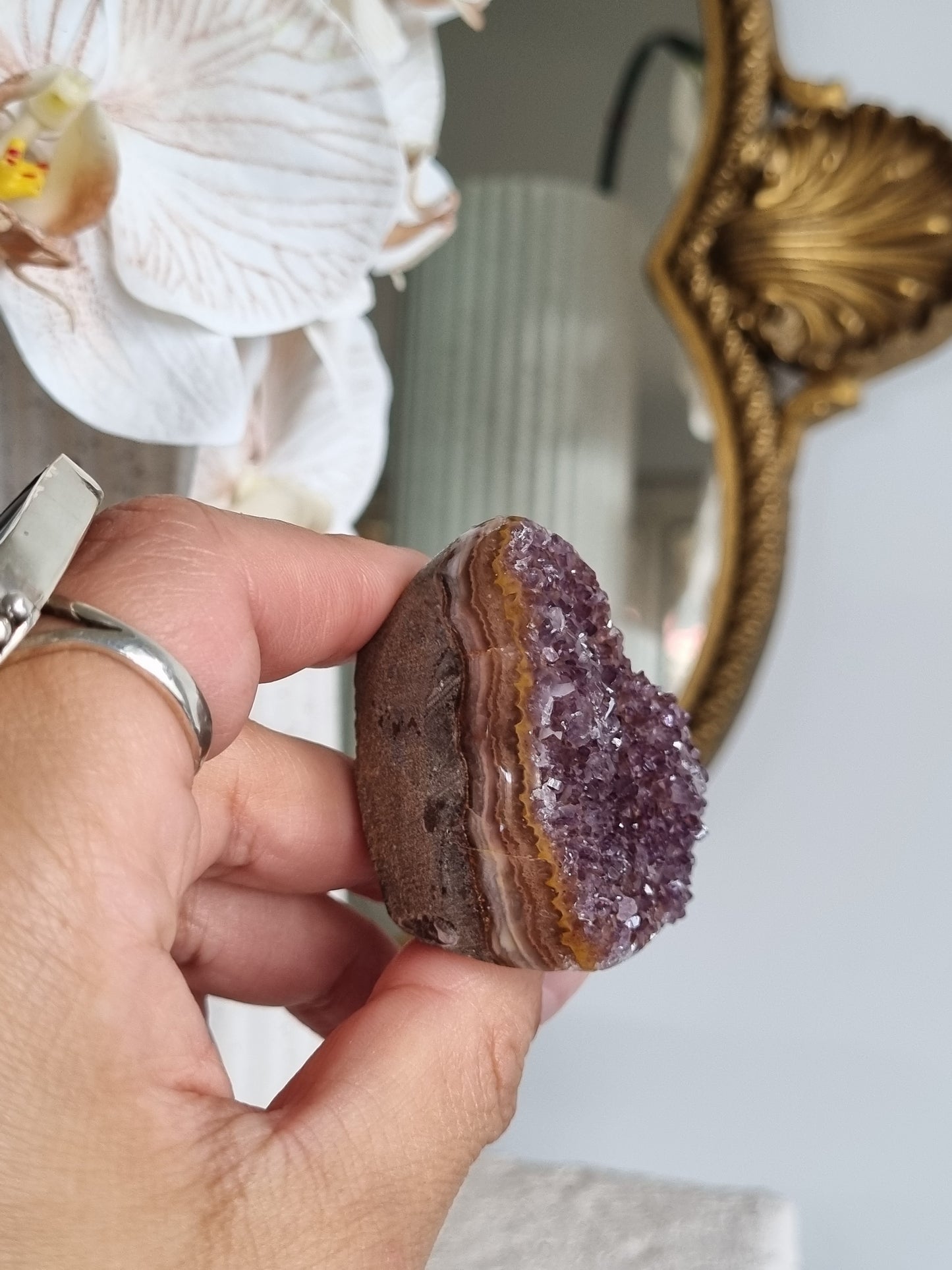 Dark Purple Orange Rainbow Amethyst Geode