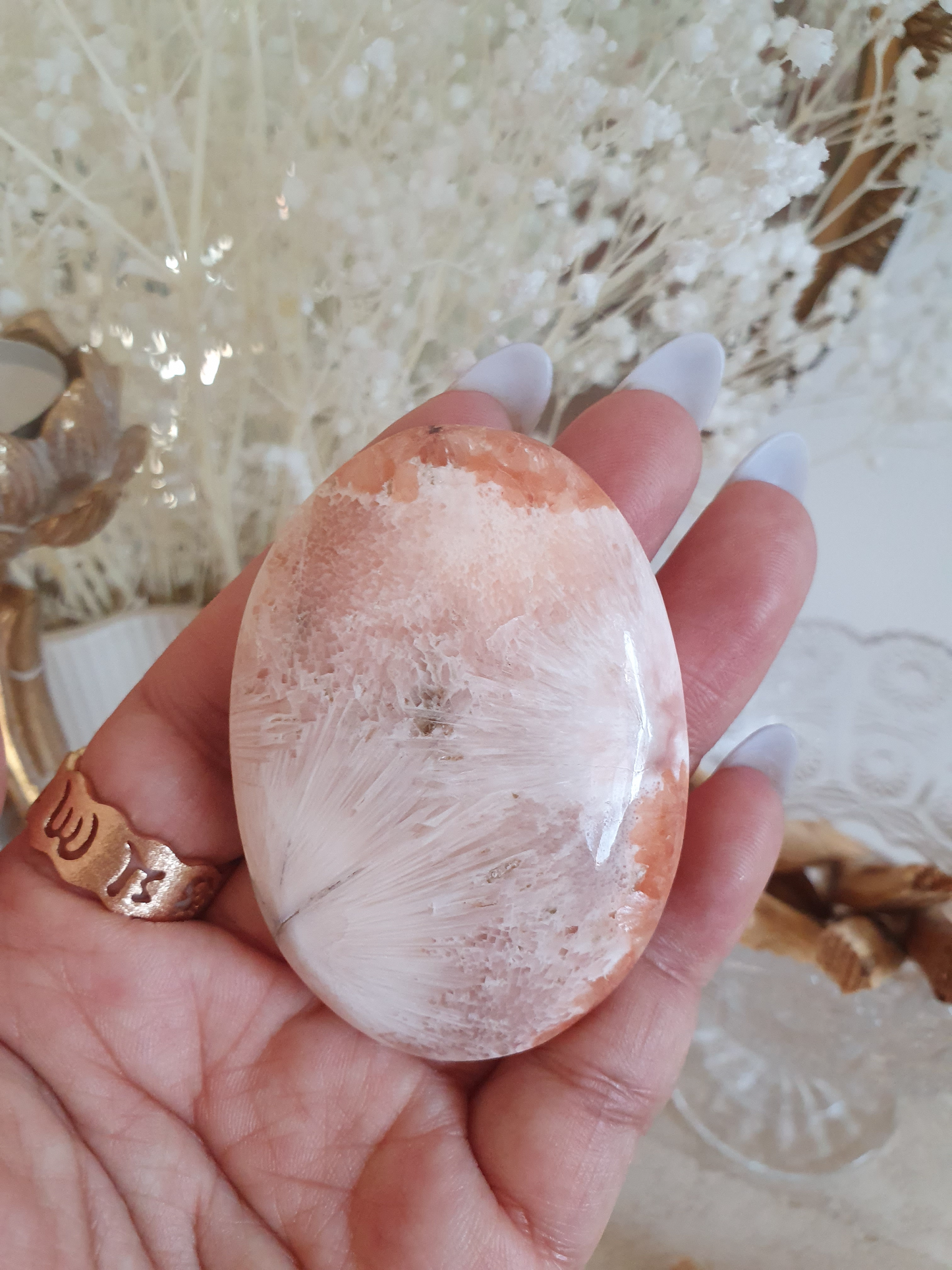 Peach Scolecite Palmstone | Sml-Lrg