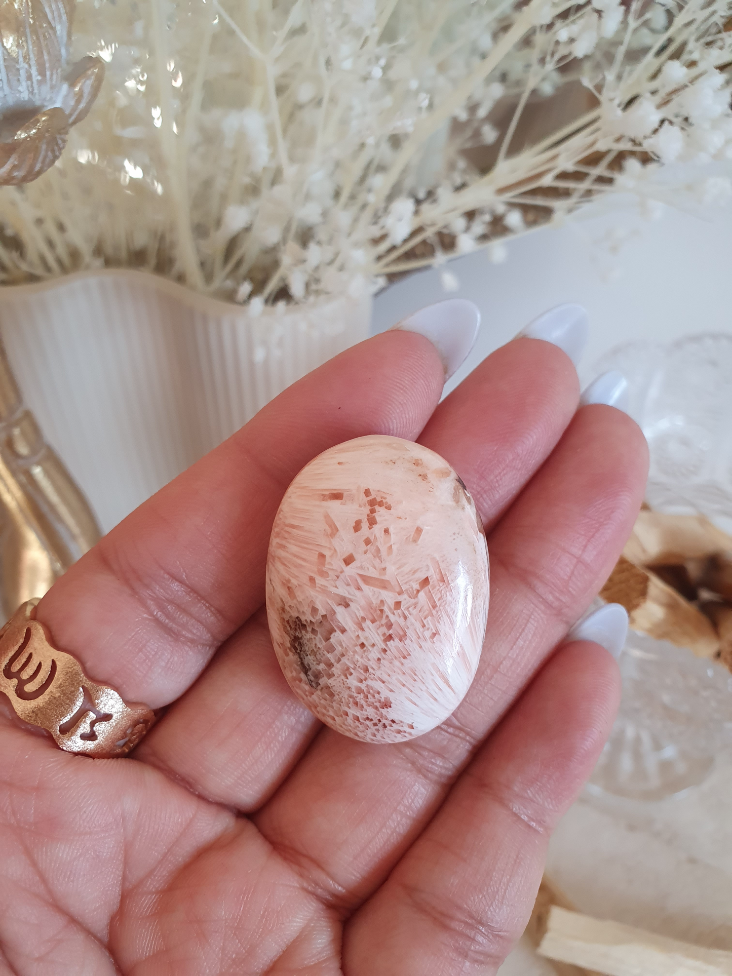 Peach Scolecite Palmstone | Sml-Lrg
