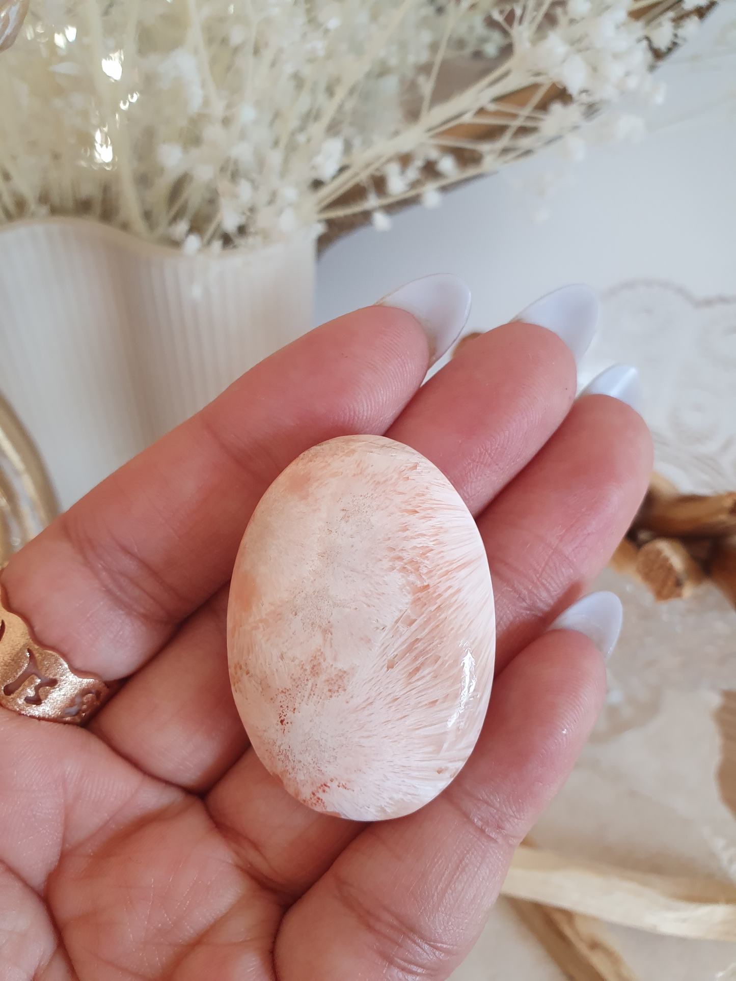Peach Scolecite Palmstone | Sml-Lrg