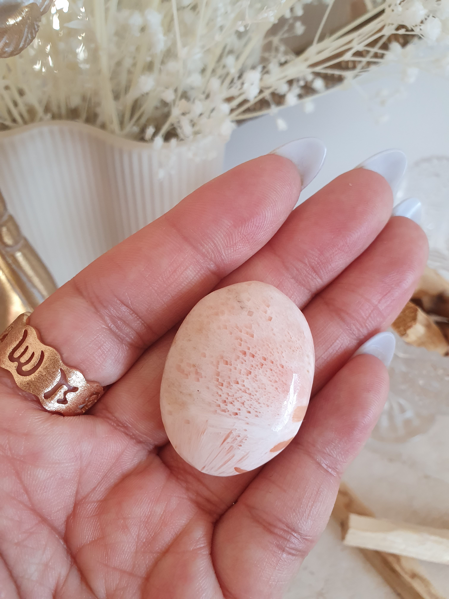 Peach Scolecite Palmstone | Sml-Lrg