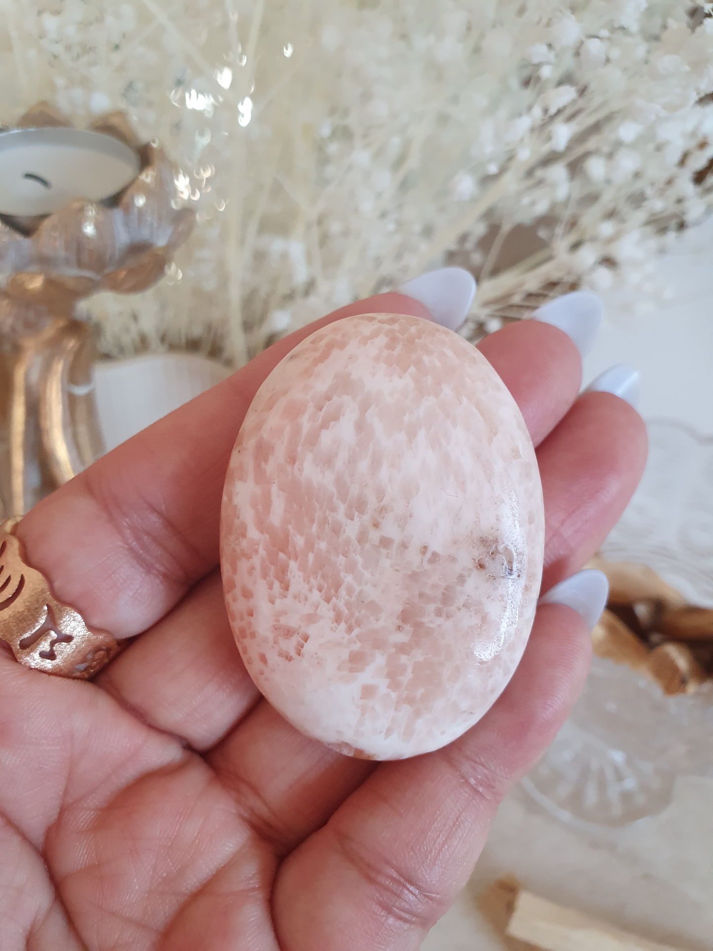 Peach Scolecite Palmstone | Sml-Lrg