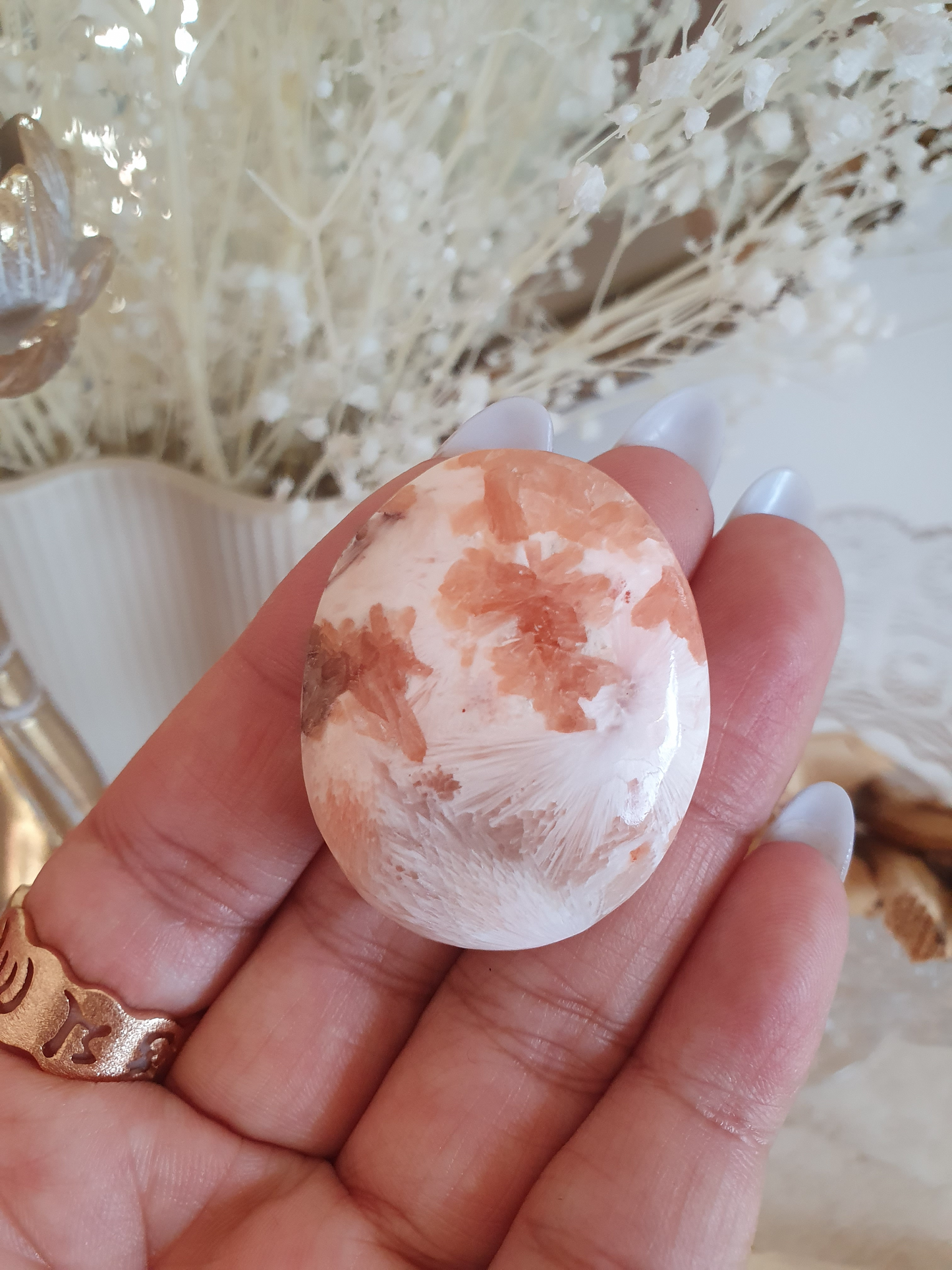 Peach Scolecite Palmstone | Sml-Lrg