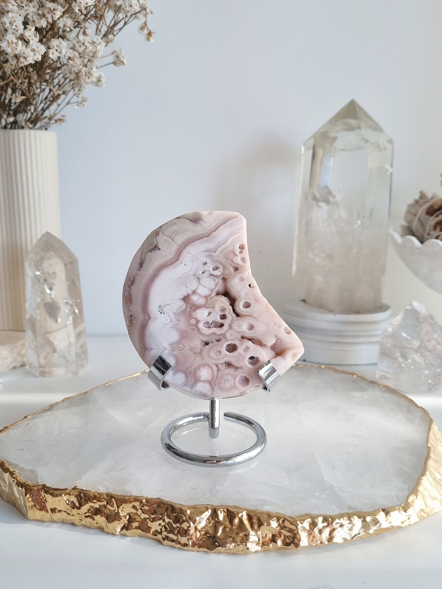 Pink Amethyst Flower Agate Moon