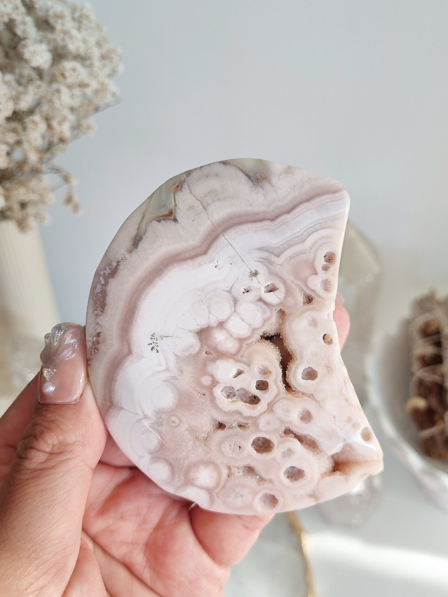 Pink Amethyst Flower Agate Moon