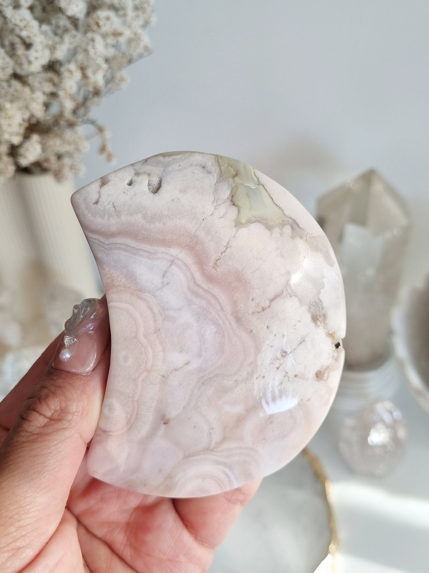 Pink Amethyst Flower Agate Moon