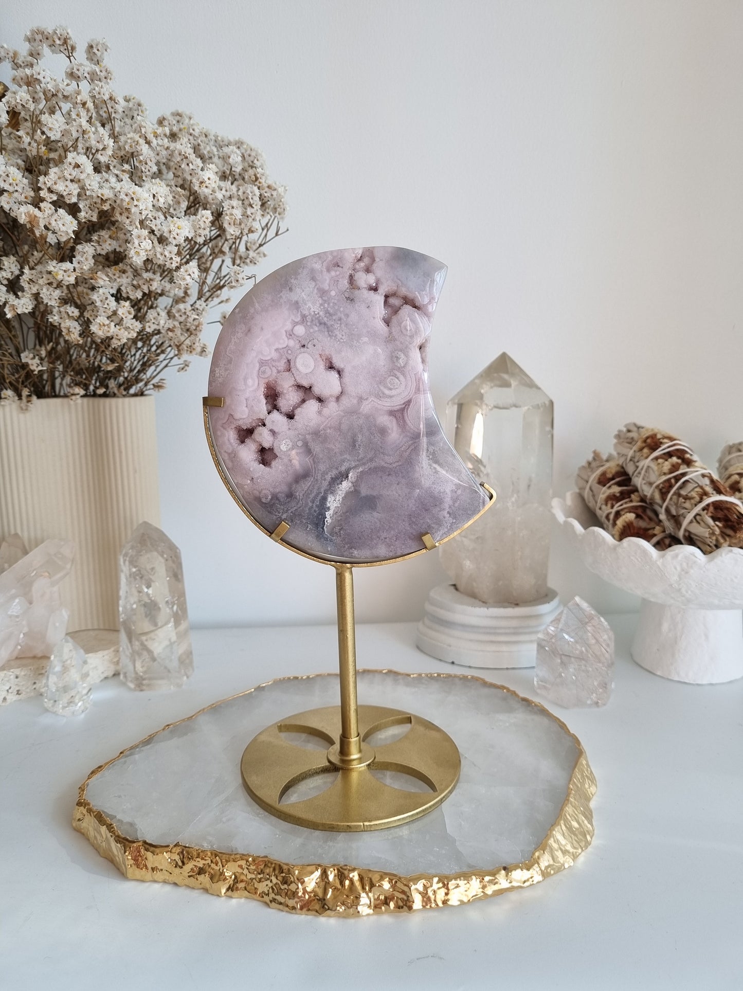 Pink Amethyst Moon on stand