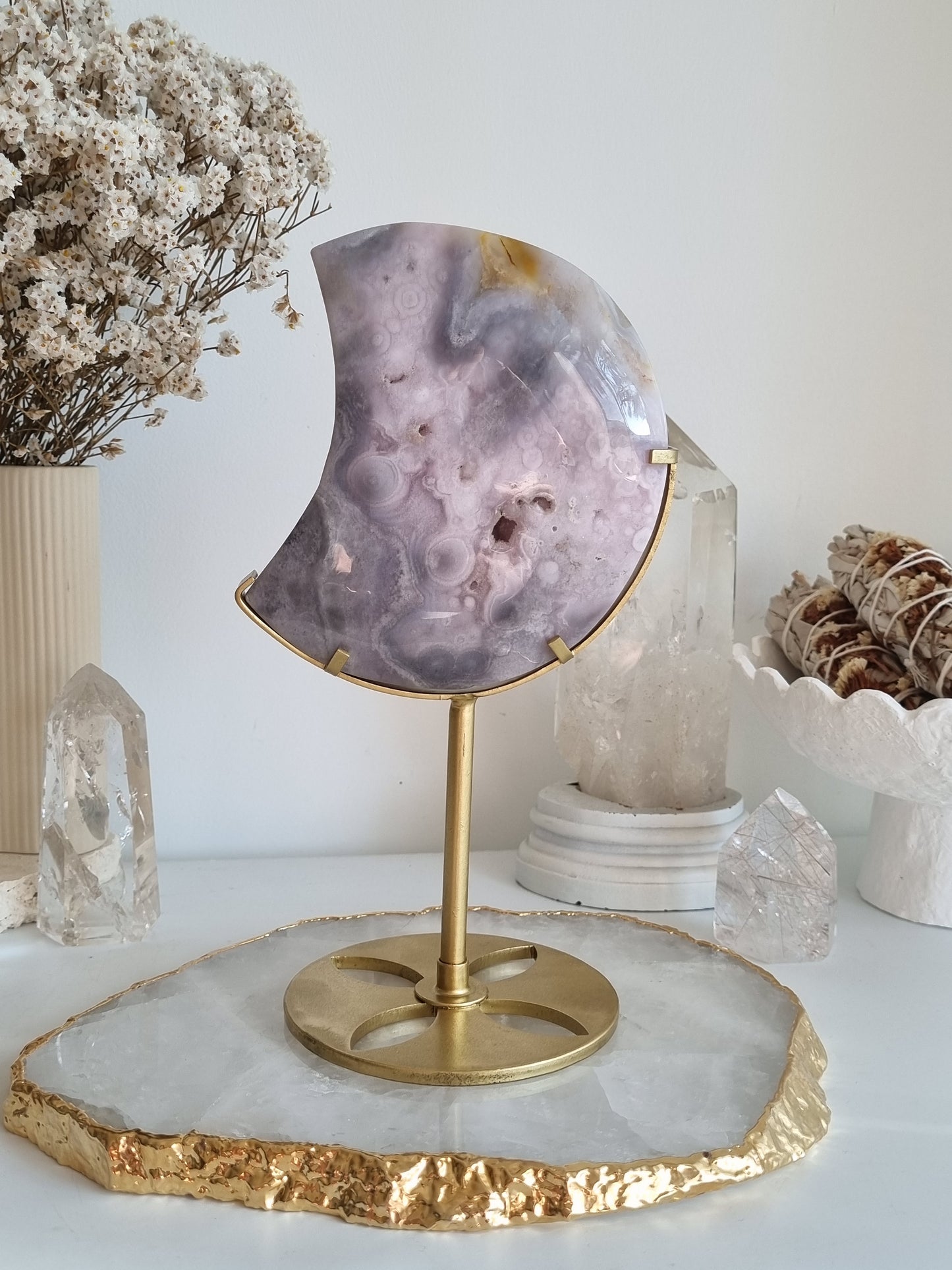 Pink Amethyst Moon on stand