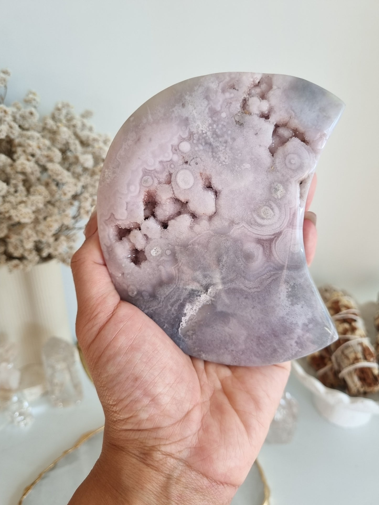 Pink Amethyst Moon on stand