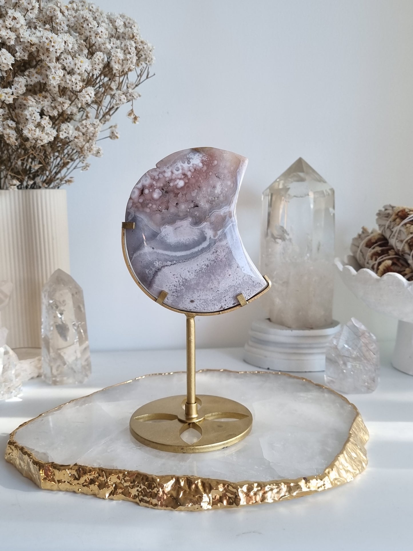 Pink Amethyst Moon on stand