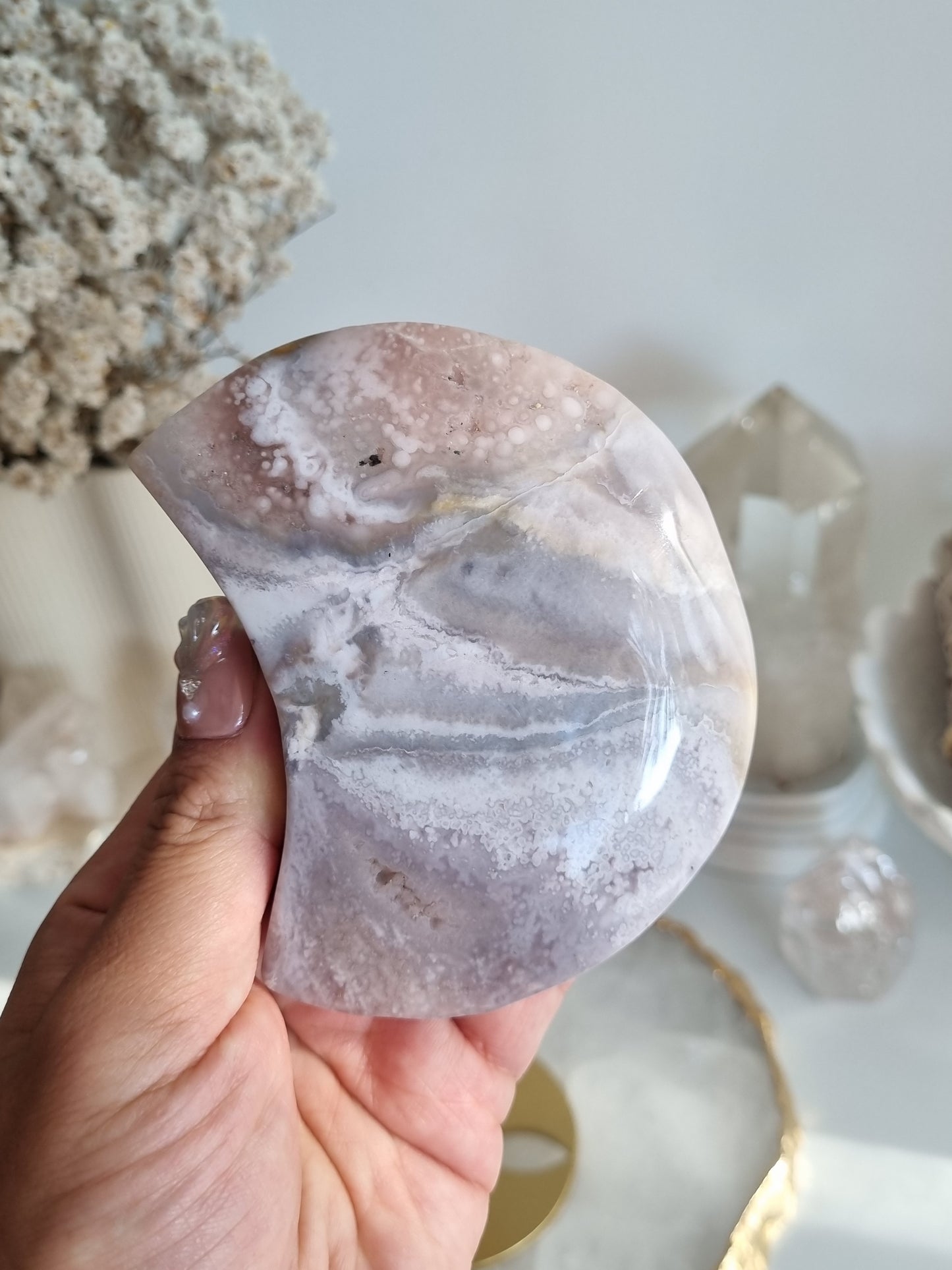 Pink Amethyst Moon on stand