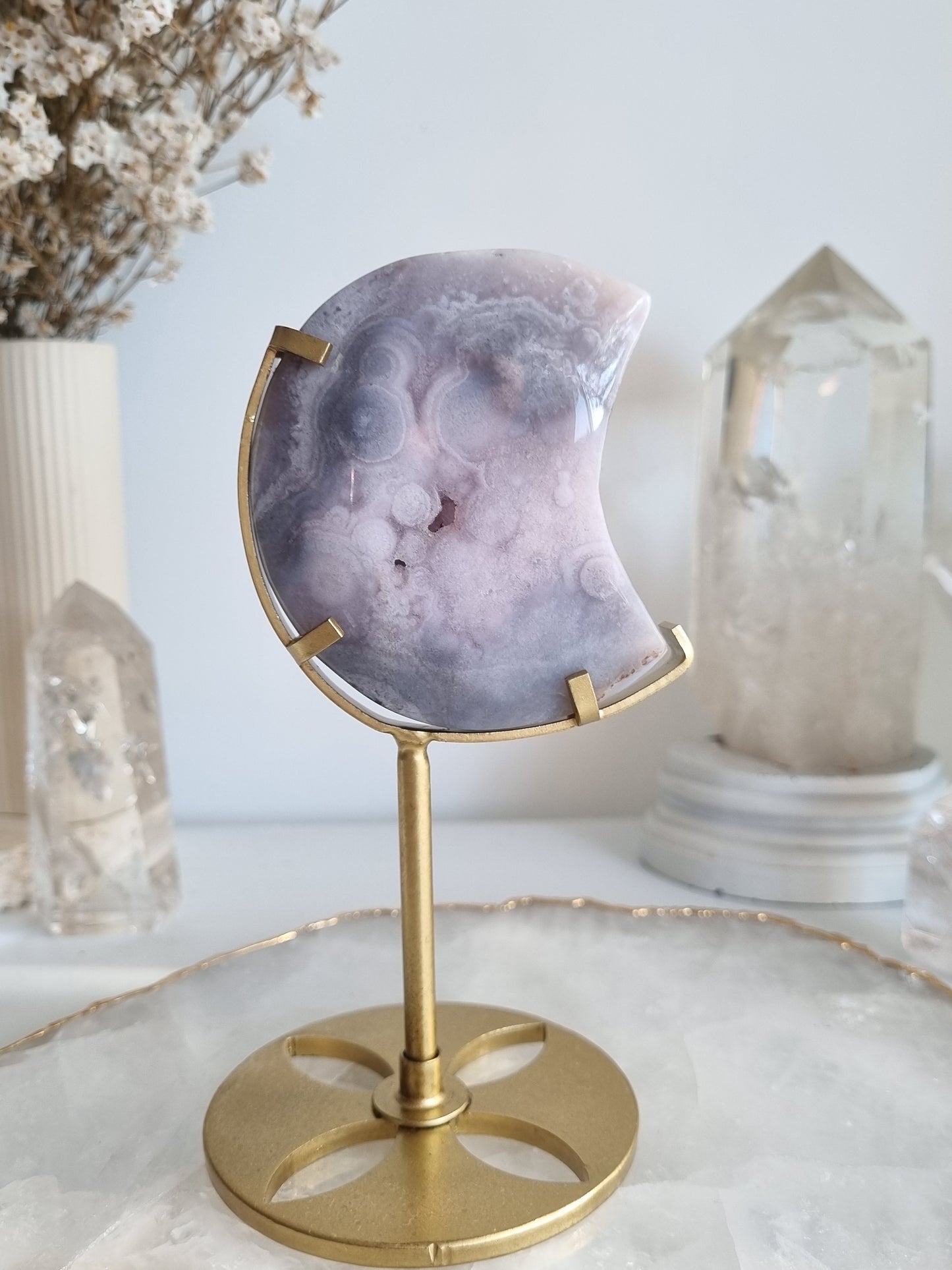 Pink Amethyst Moon on stand