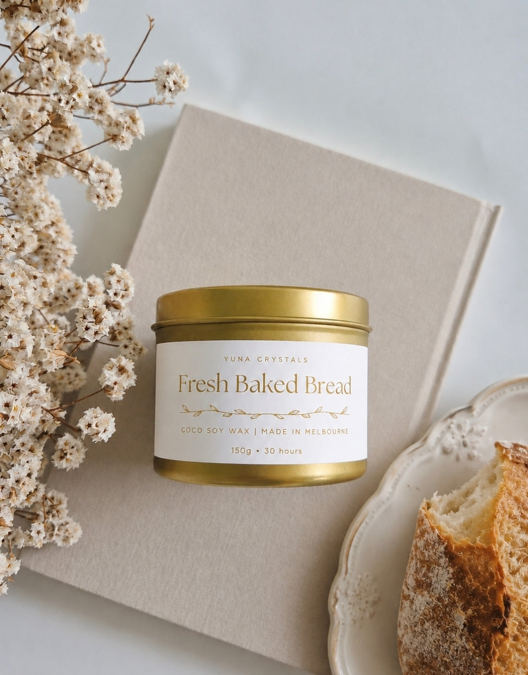 Fresh Baked Bread coconut soy candle by Yuna Crystal Scents