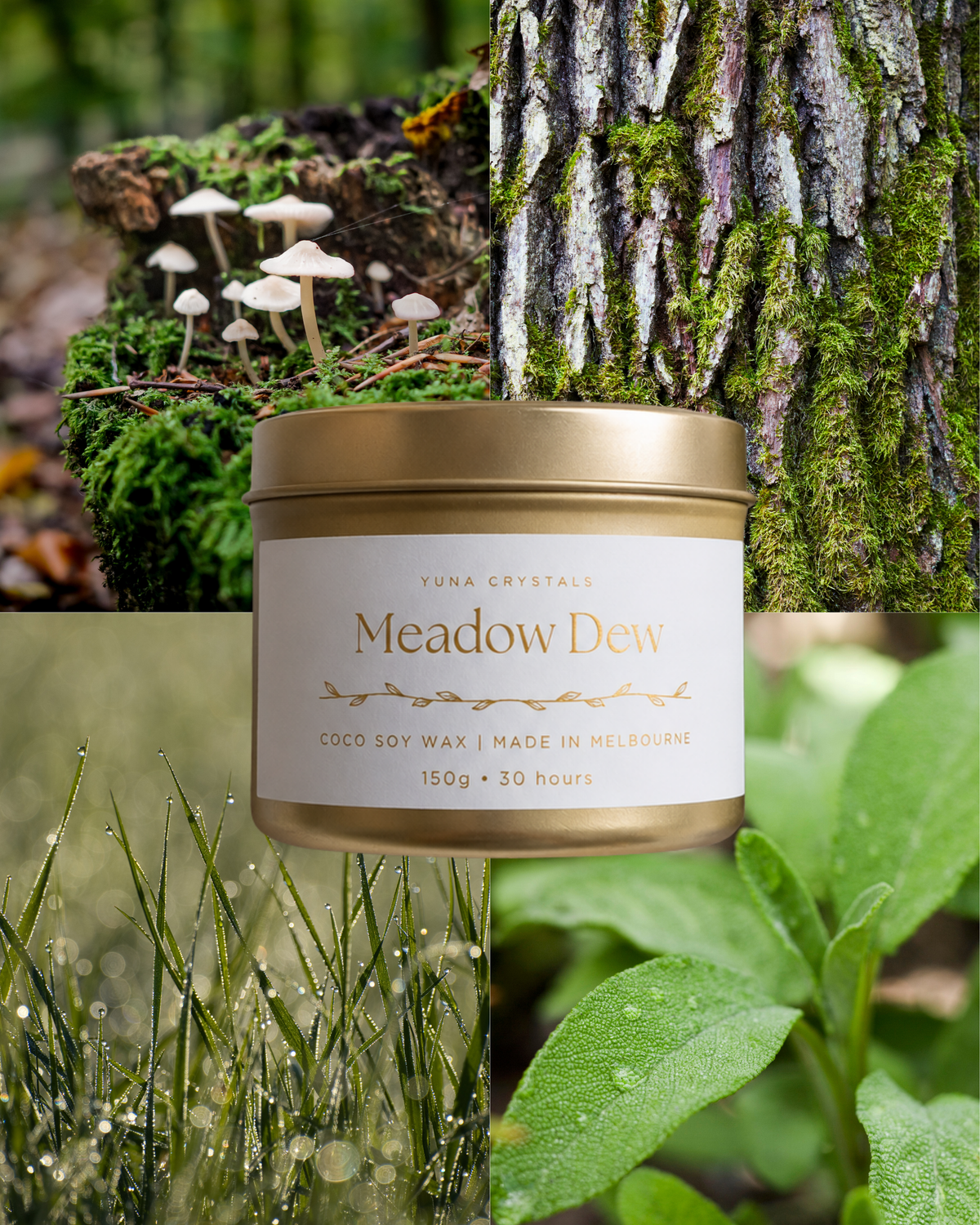 Meadow Dew Scented Candle in a gold travel tin