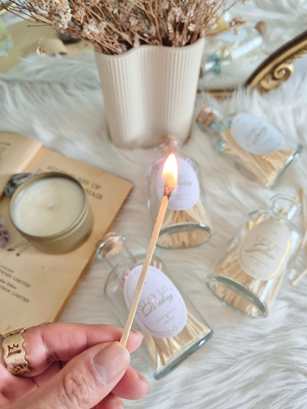 Pastel Matchsticks in Glass Potion Bottle