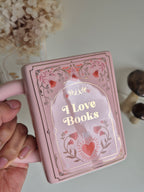 I Love Books Ceramic Book Mug in Pink