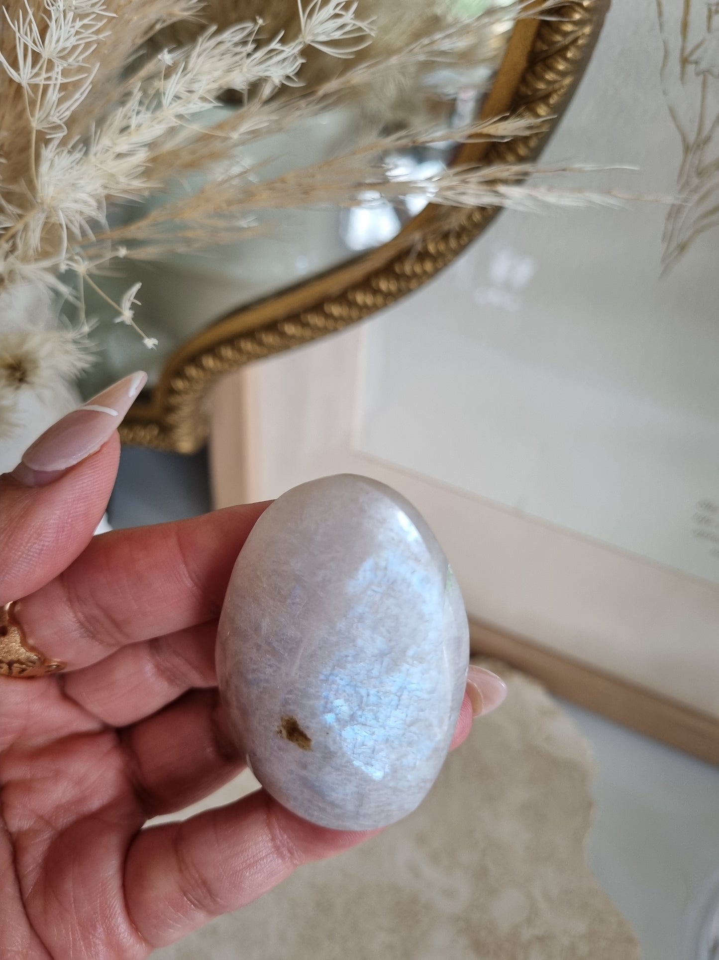 White Moonstone Palmstone with Flash