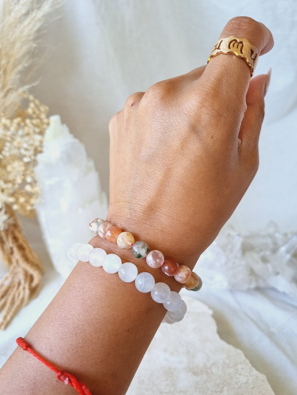 Flower Agate Stretch Bracelet