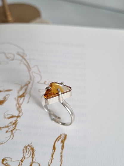 Silver Plated Citrine Triangular Cut Ring