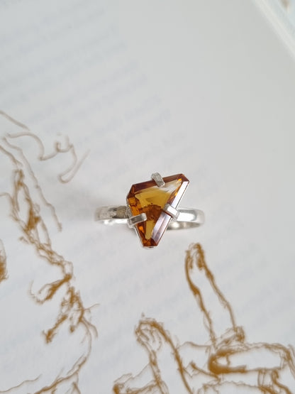 Silver Plated Citrine Triangular Cut Ring